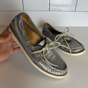 Sperry Silver‎ Metallic Top Sider Boat Shoe Women Size 5.5